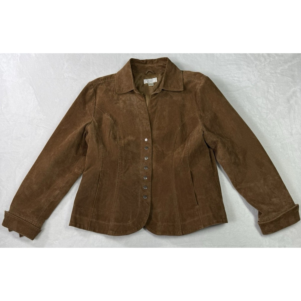 Vintage Christopher & Banks 100% Leather Snap Button Jacket‎ Large Chocolate